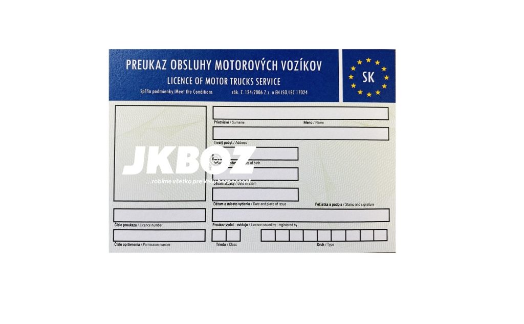 Preukaz obsluhy motorových vozíkov JKBOZ.